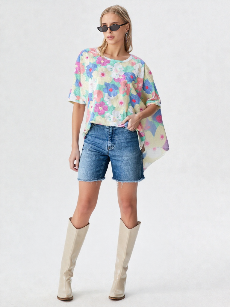 HOPELY Floral Waffle Oversized T-Shirt