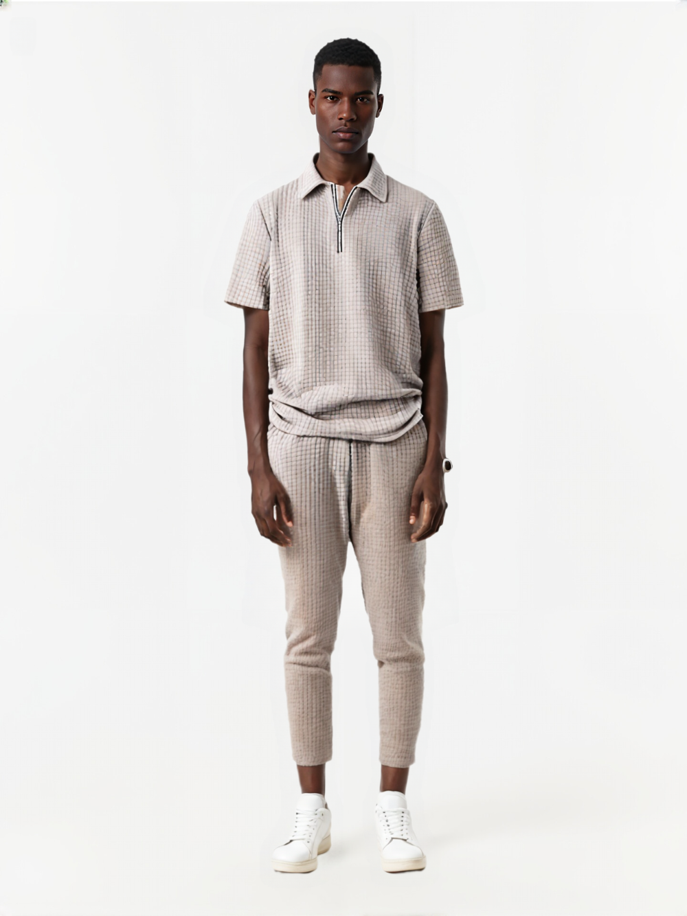 Men’s Full-Size Waffle Polo Shirt