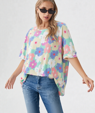 HOPELY Floral Waffle Oversized T-Shirt