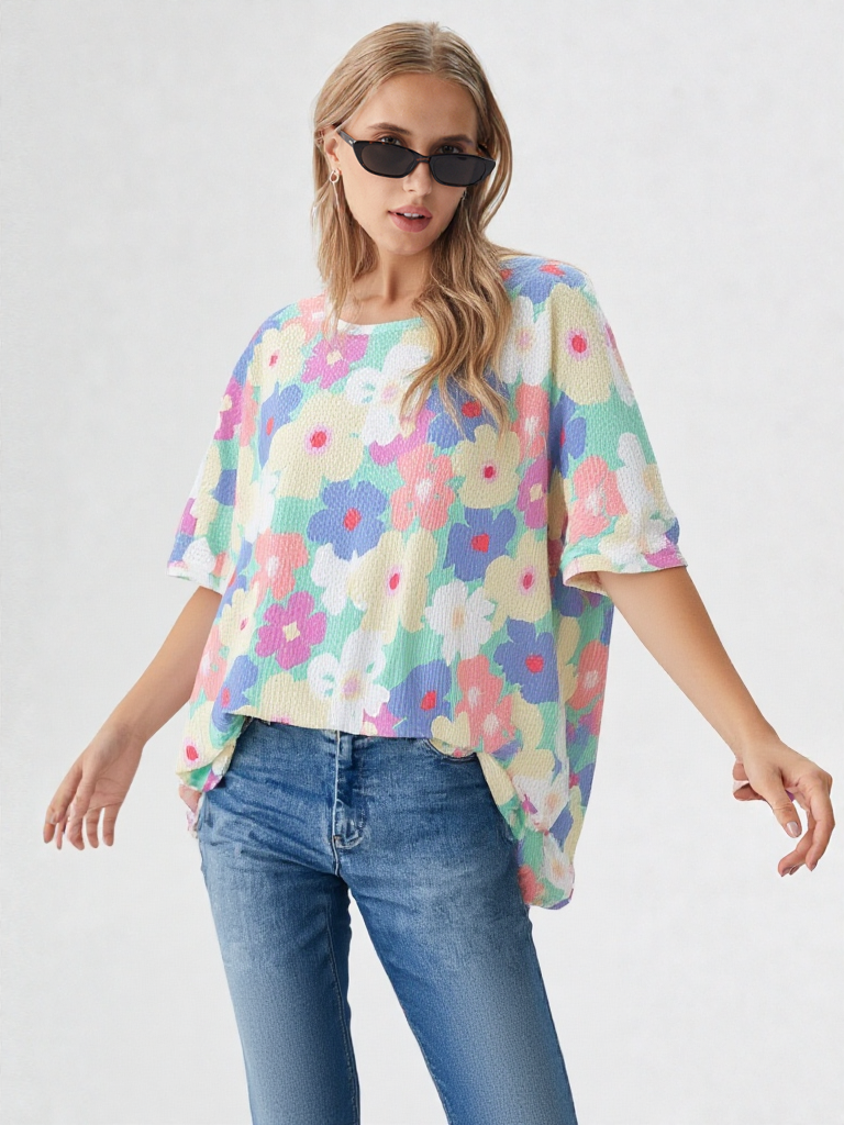 HOPELY Floral Waffle Oversized T-Shirt
