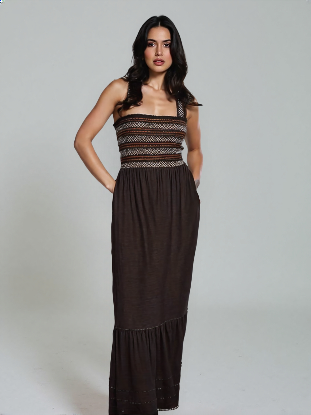 Tiered Square Neck Maxi Dress