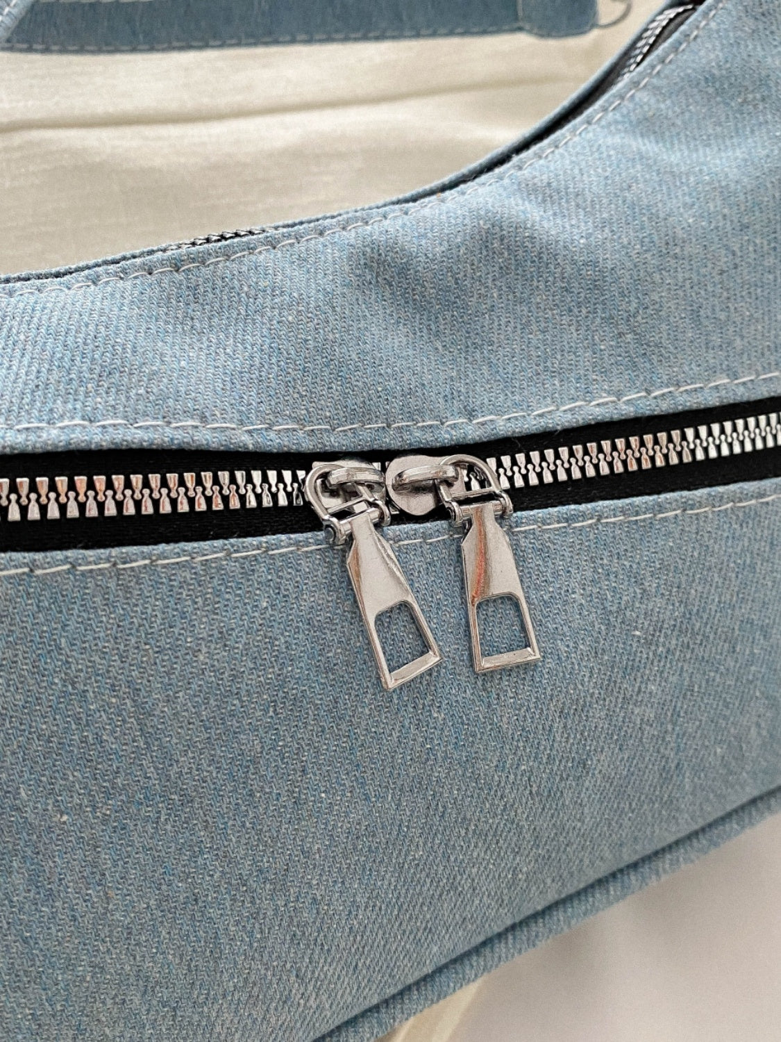 Denim Shoulder Bag with Zip