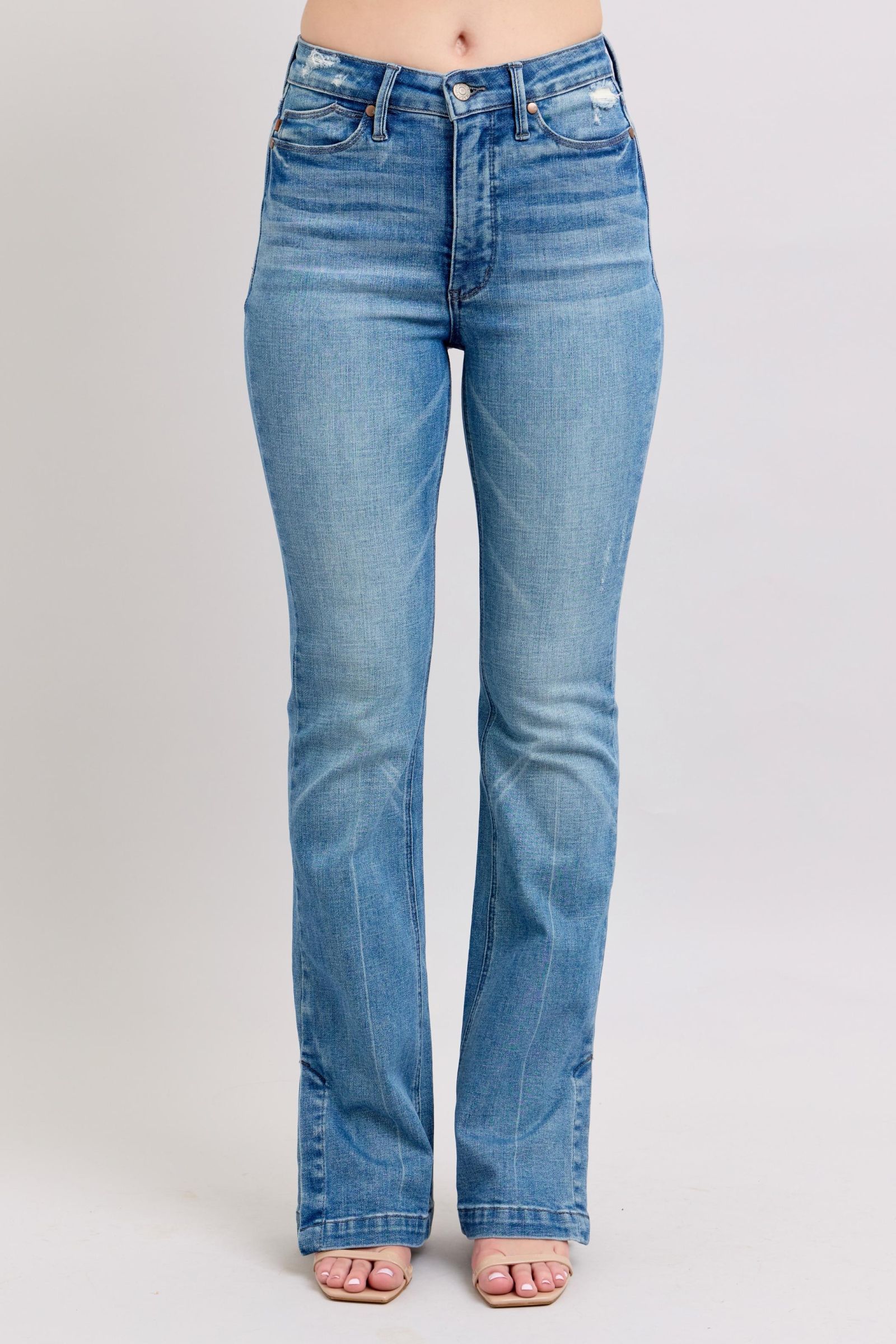 Judy Blue HW Tummy Control Vintage Wash Side Slit Slim Boot Jeans