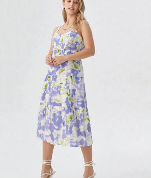 Smocked Back Floral Adjustable Strap Midi Dress