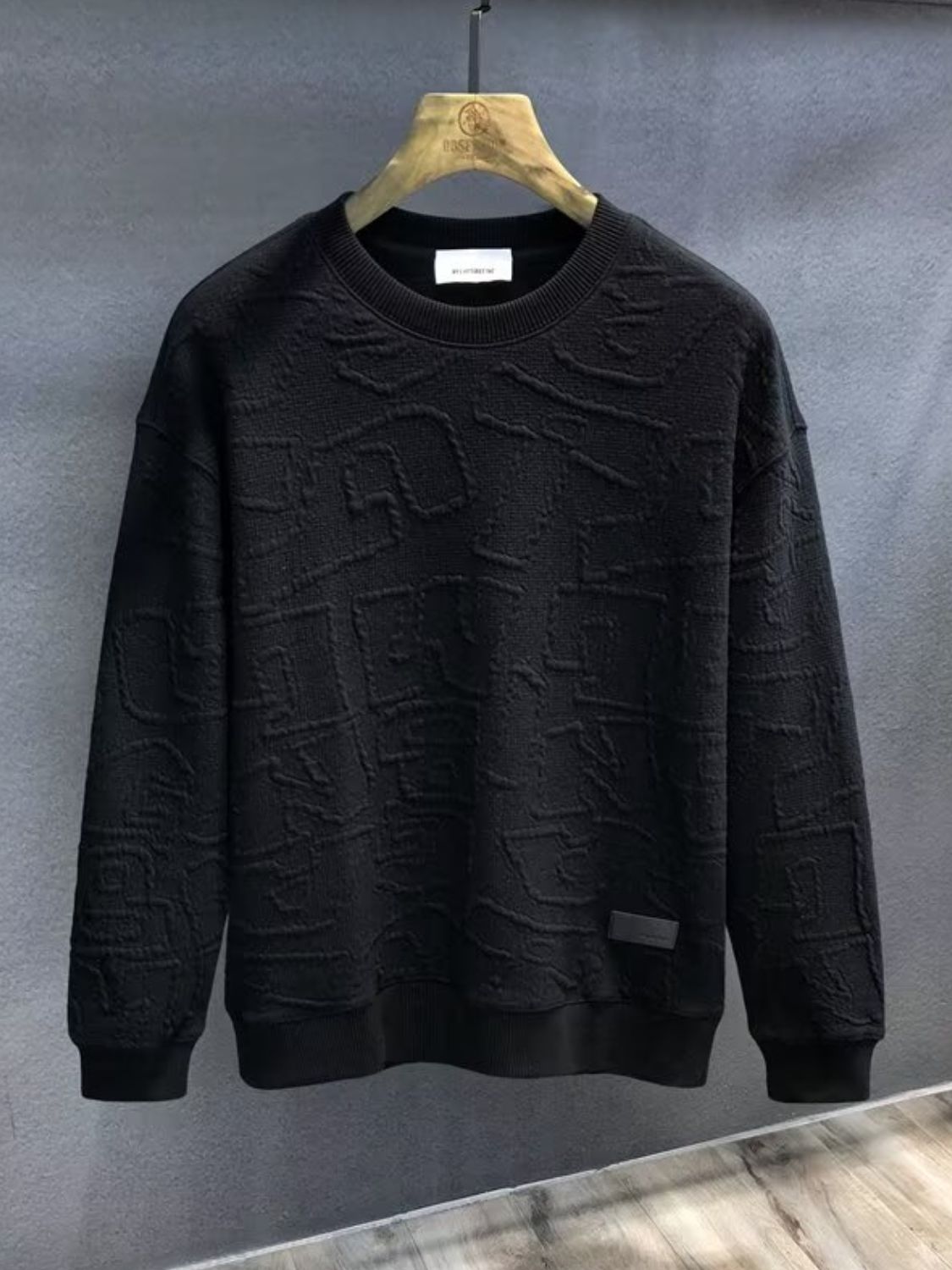 Men's  Plus Size Textured Round Neck Long Sleeve Sweatshirt