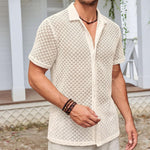 Fashion Solid Color Polo Collar Short Sleeve Mesh Shirt Men's Tops