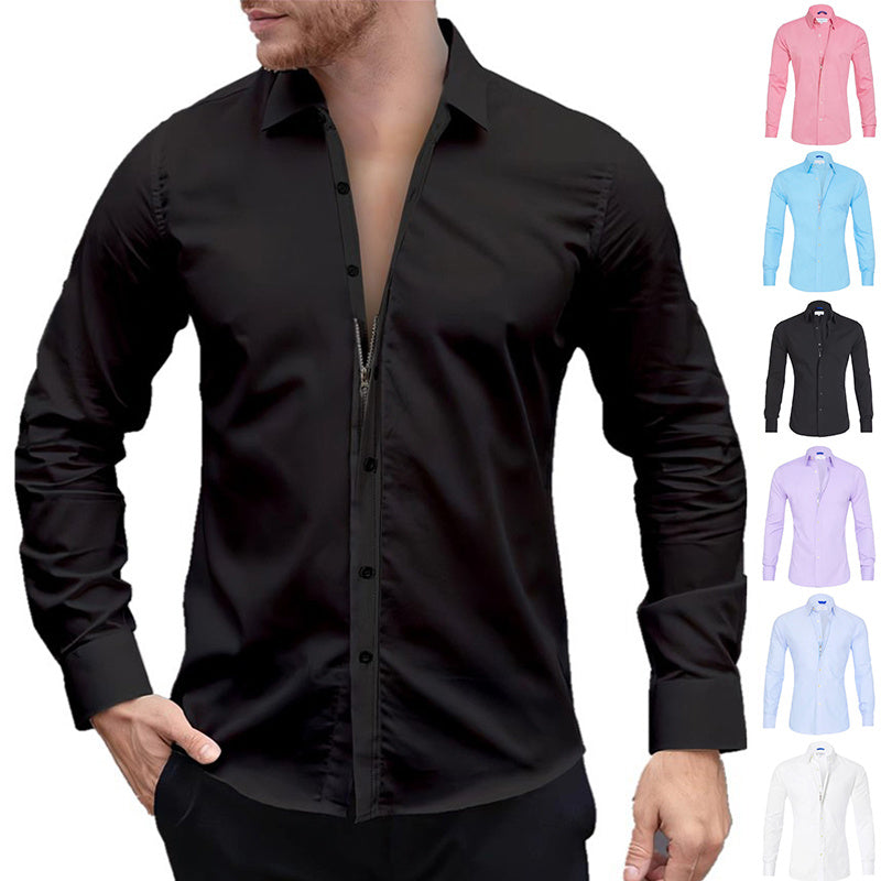 Men's Long Sleeve Zipper Lapel Shirt