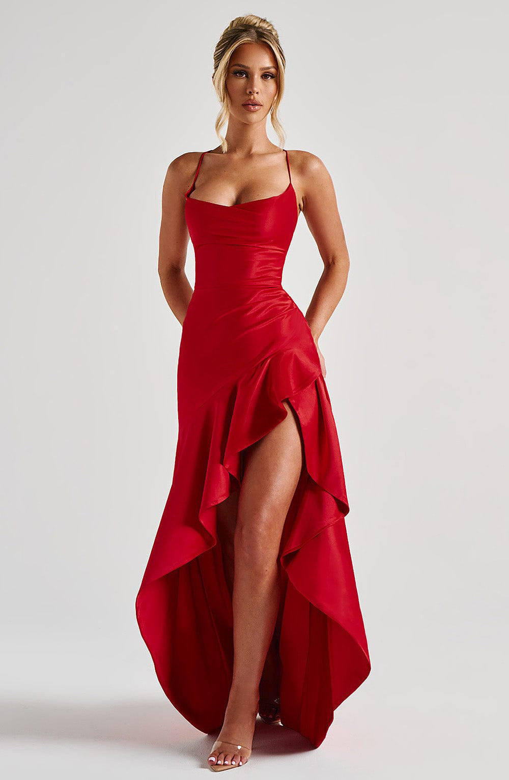 Women's Backless Ruffle Split Maxi Dress