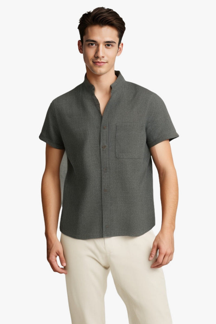 Men's Summer Cotton-Linen Lapel Shirt