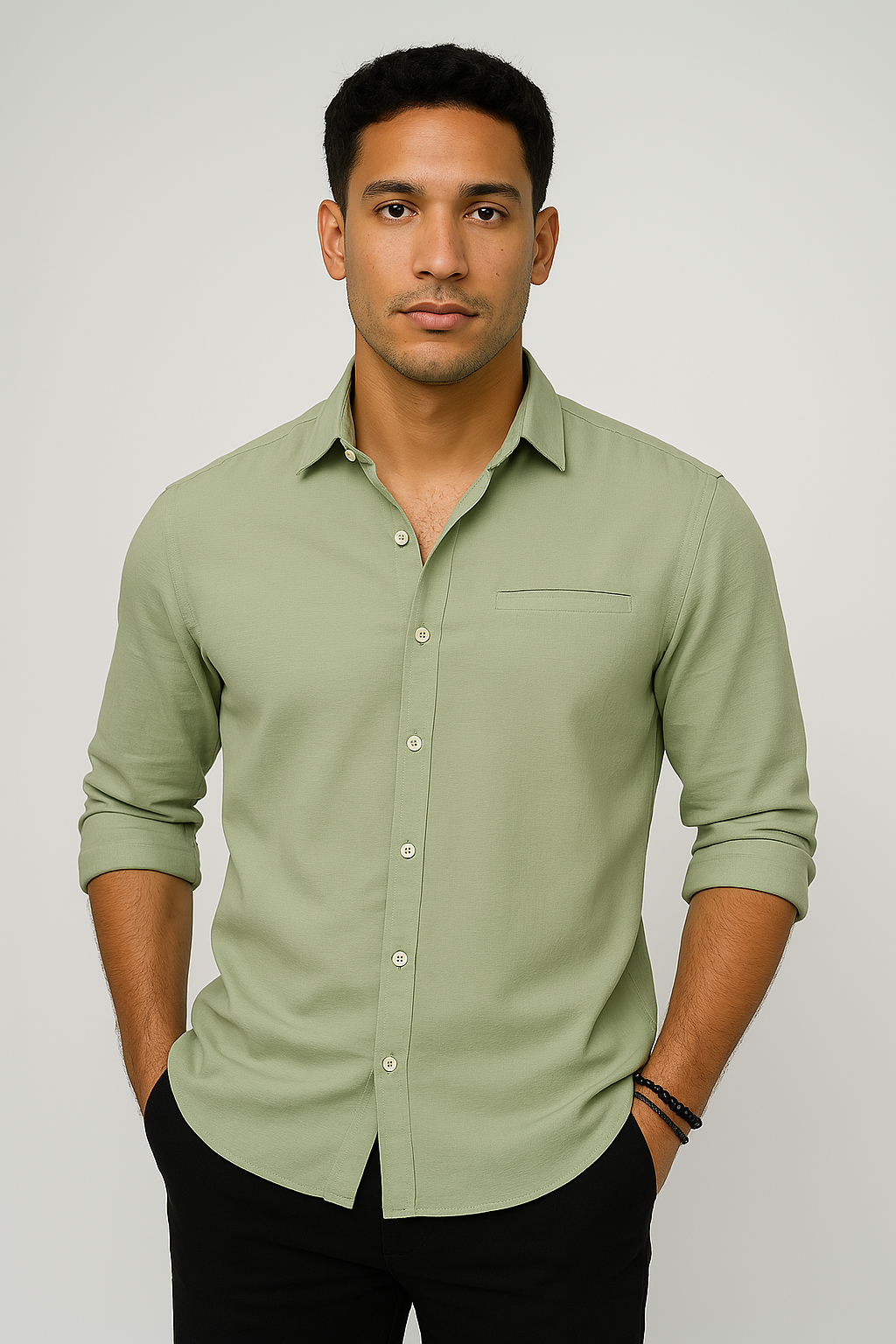 Men's Casual Long Sleeve Lace Collar Shirt