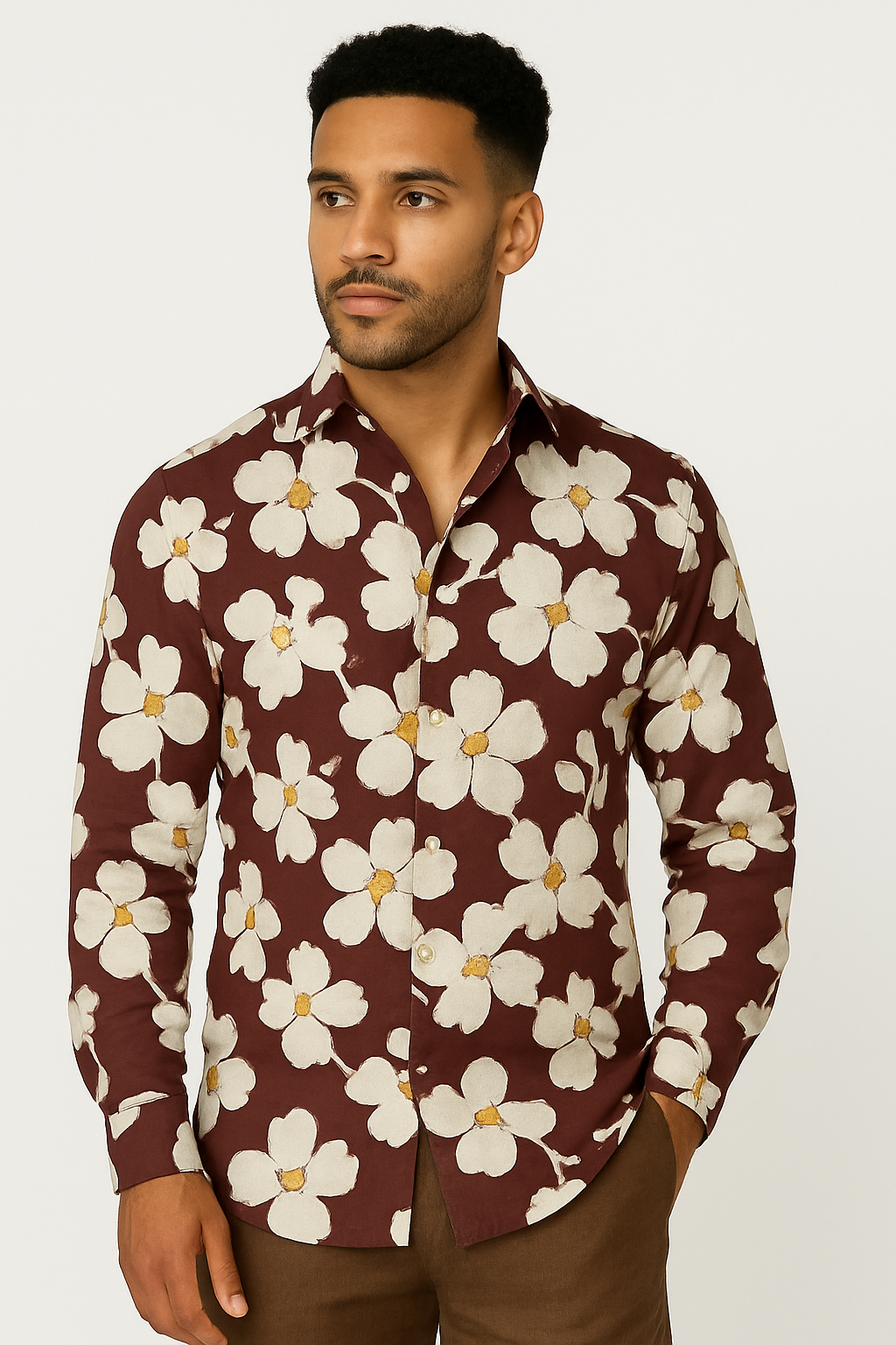 Retro Printed Cotton Long Sleeve Shirt