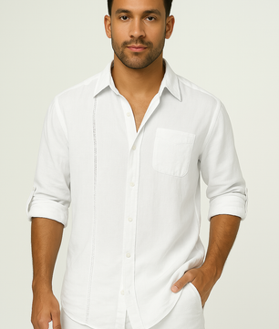 Men's Casual Long Sleeve Lace Collar Shirt