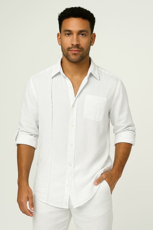 Men's Casual Long Sleeve Lace Collar Shirt