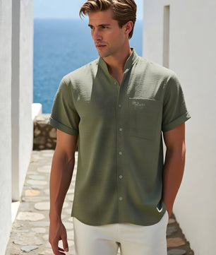 Men's Summer Cotton-Linen Lapel Shirt