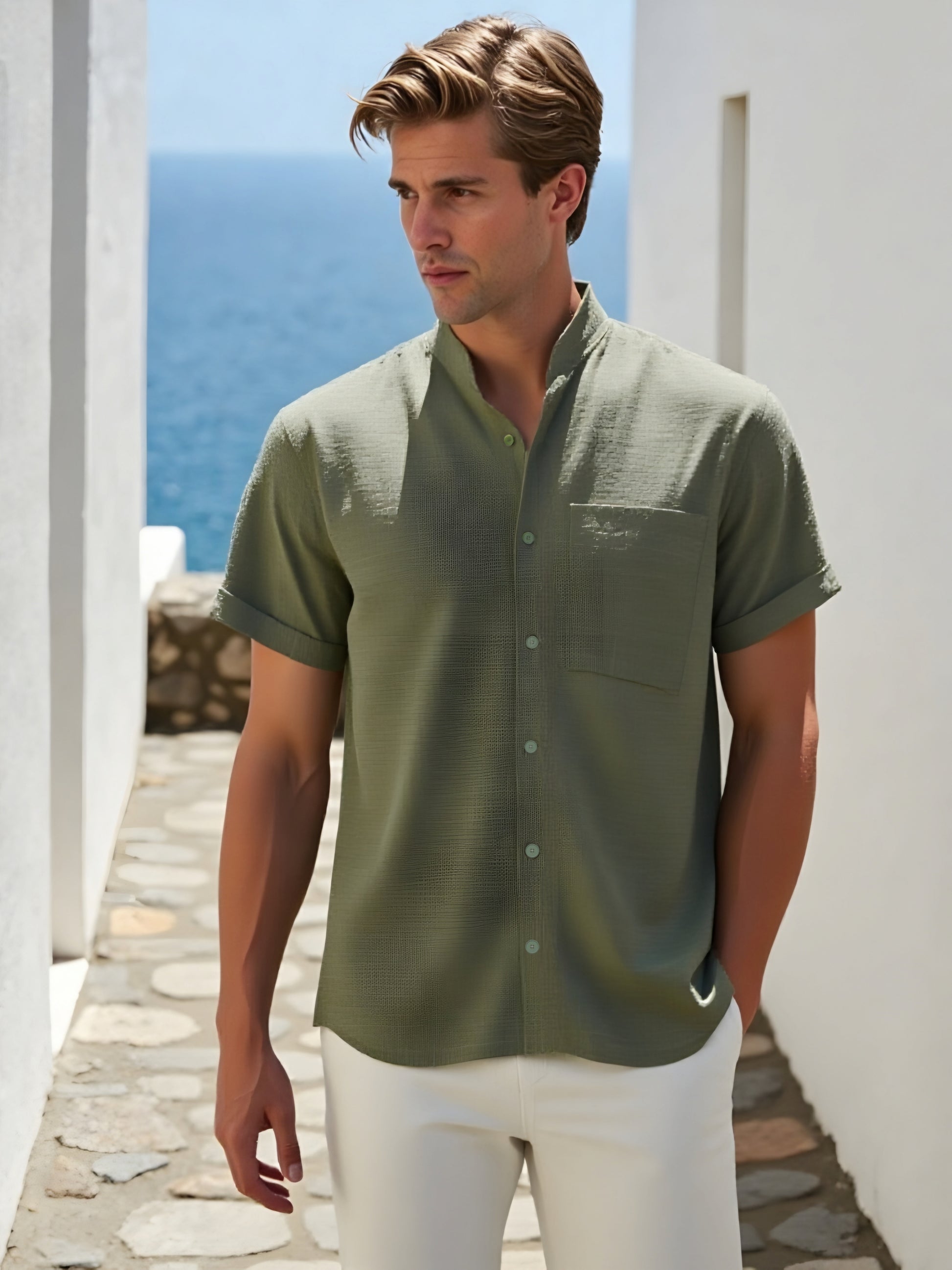Men's Summer Cotton-Linen Lapel Shirt