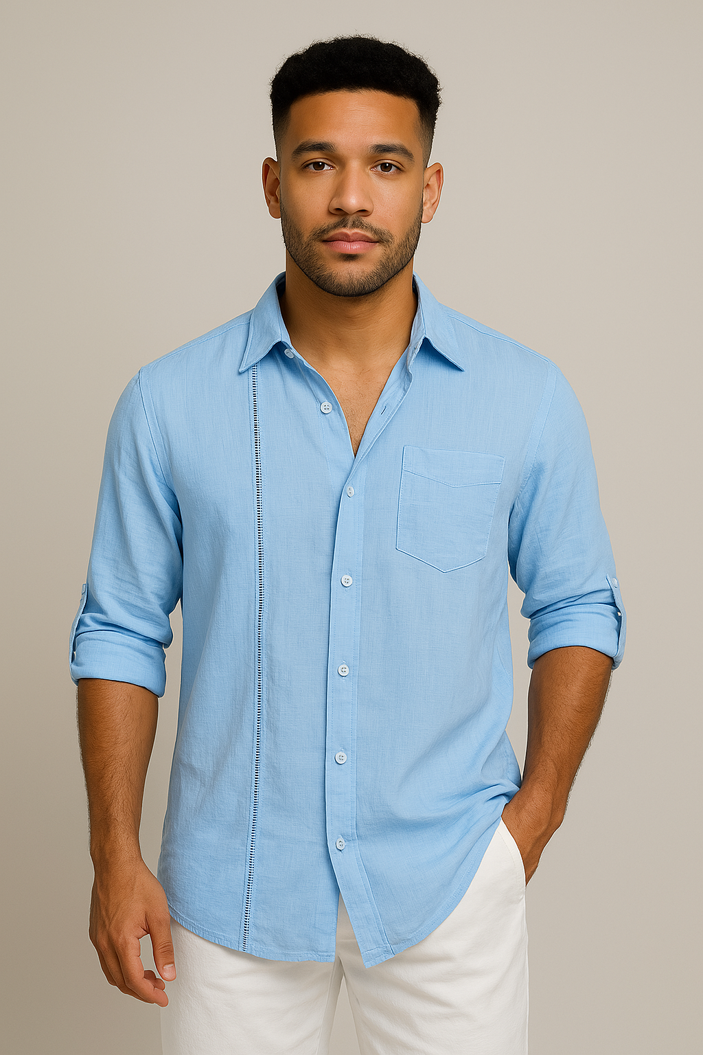 Men's Casual Long Sleeve Lace Collar Shirt