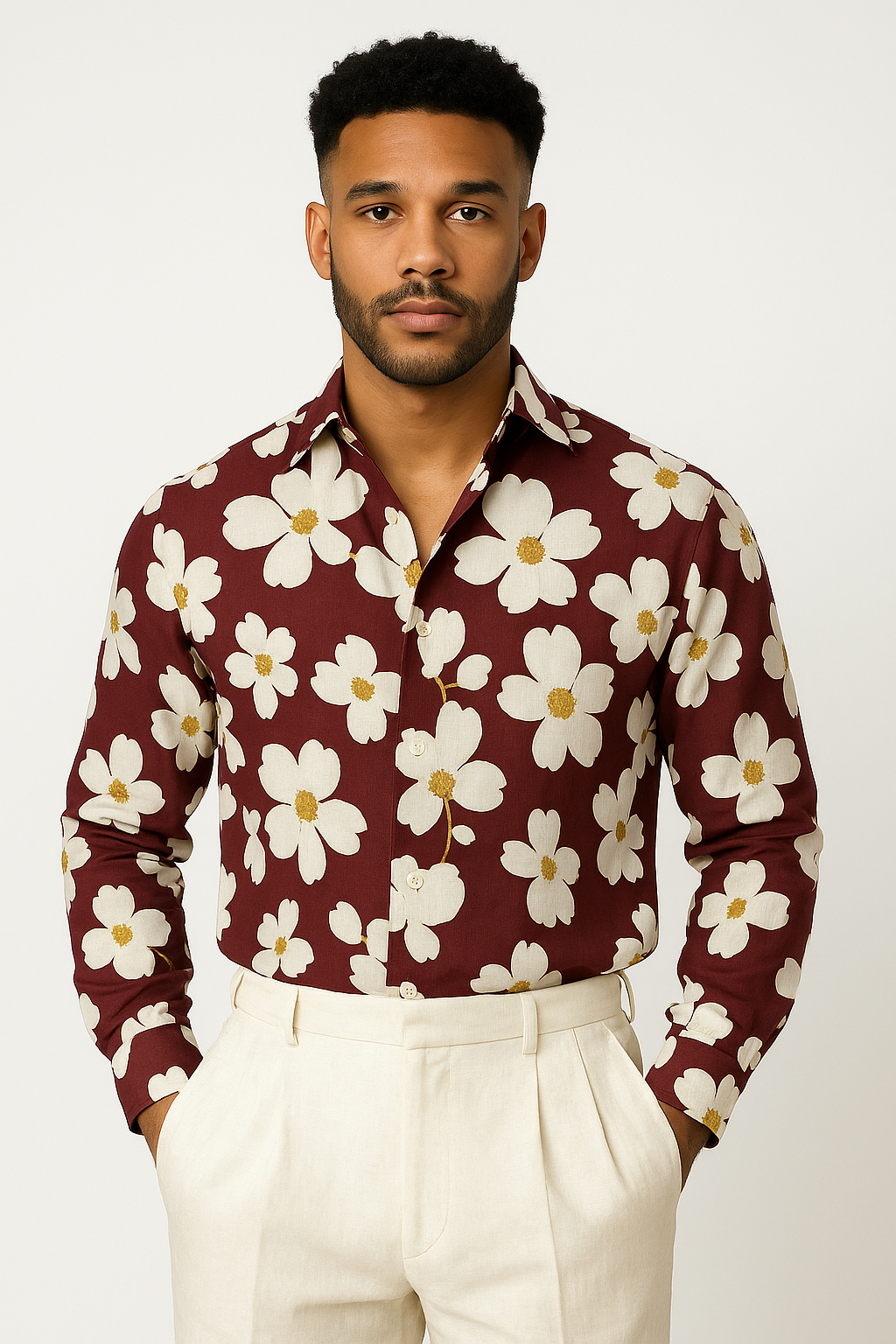 Retro Printed Cotton Long Sleeve Shirt