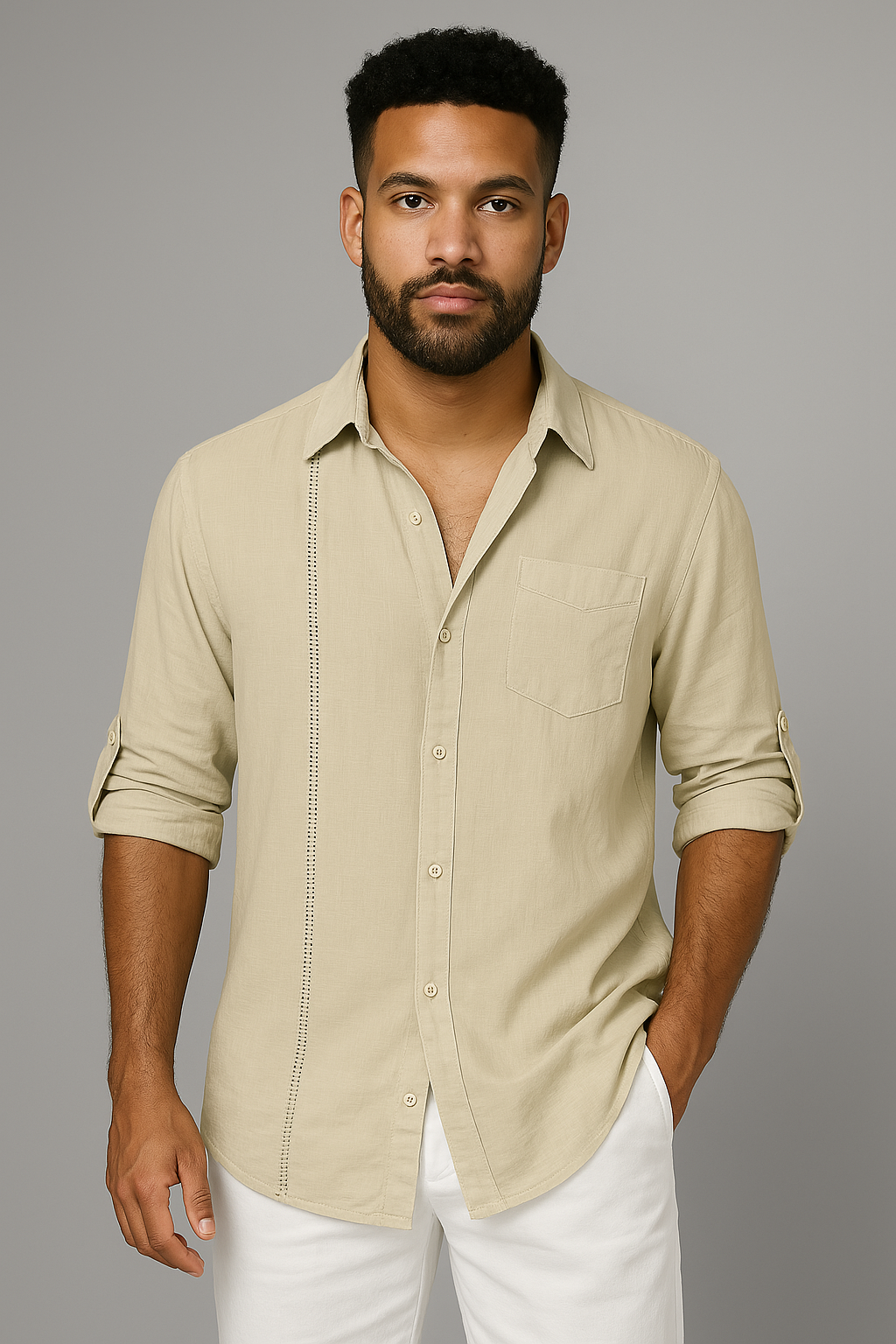 Men's Casual Long Sleeve Lace Collar Shirt