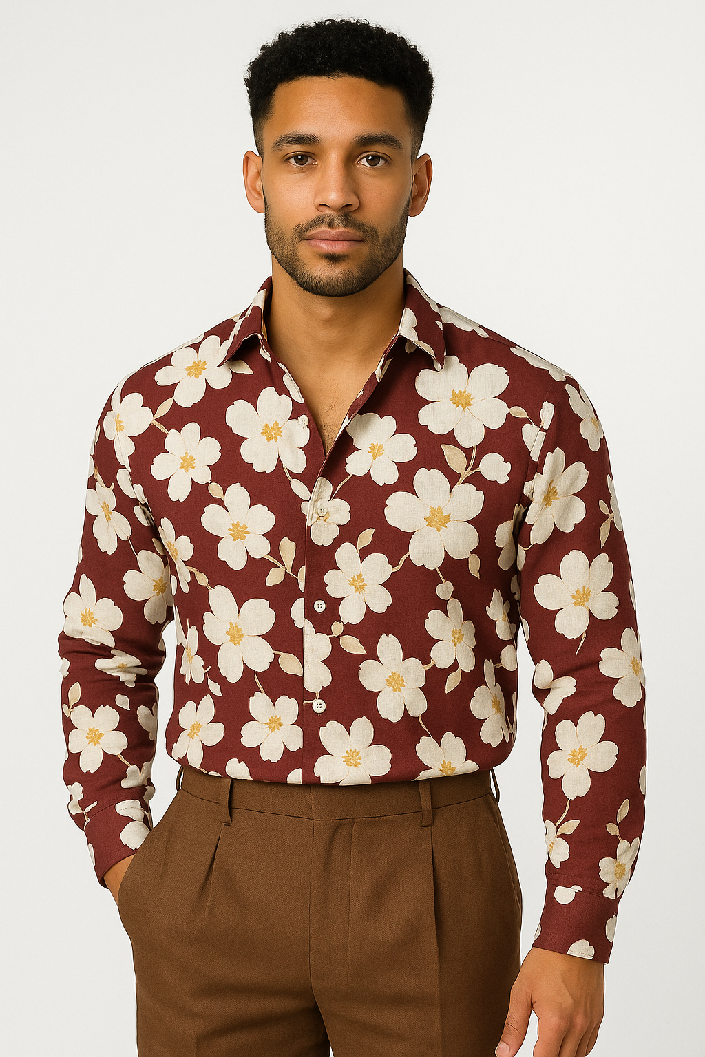 Retro Printed Cotton Long Sleeve Shirt