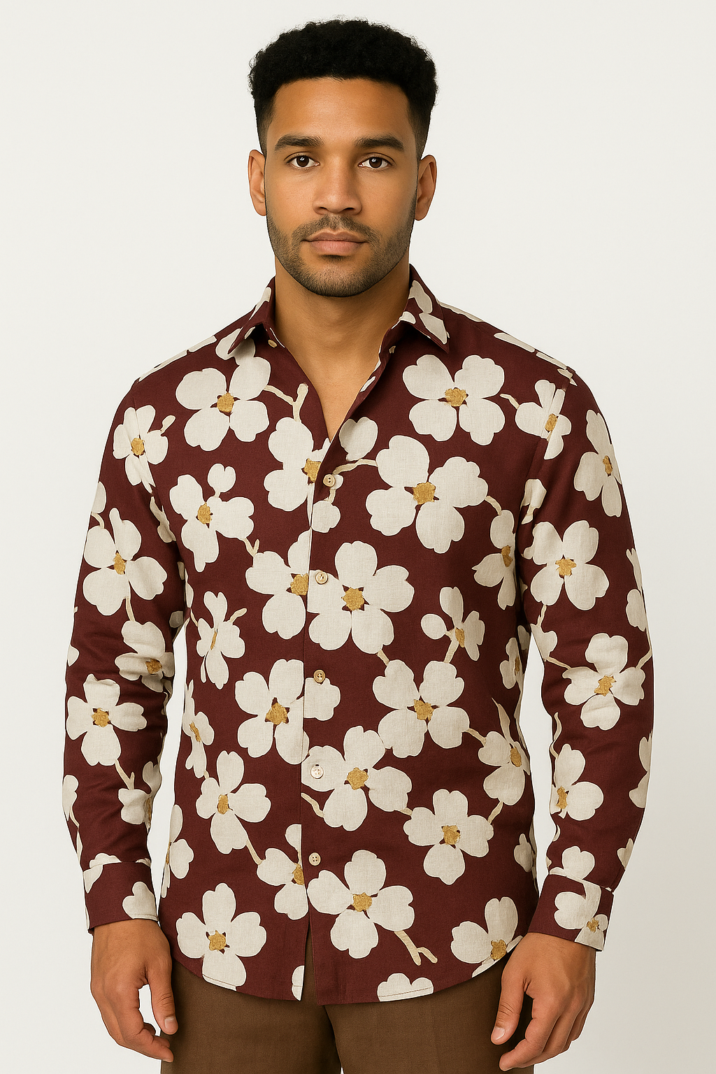Retro Printed Cotton Long Sleeve Shirt