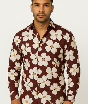 Retro Printed Cotton Long Sleeve Shirt