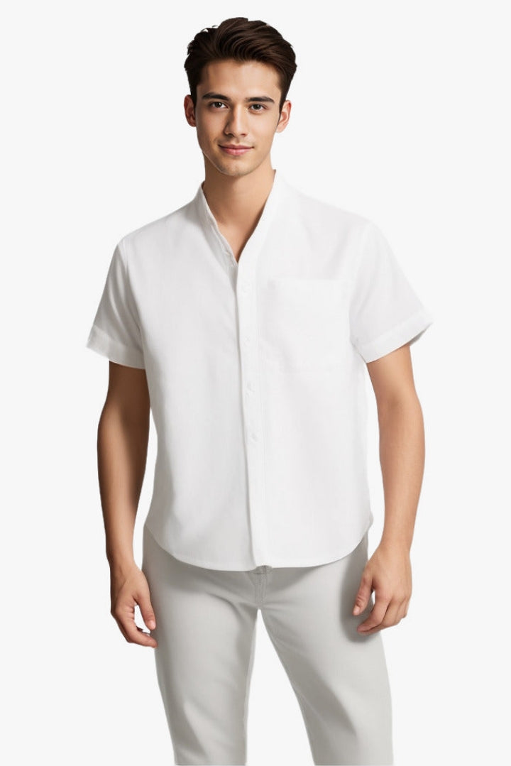 Men's Summer Cotton-Linen Lapel Shirt