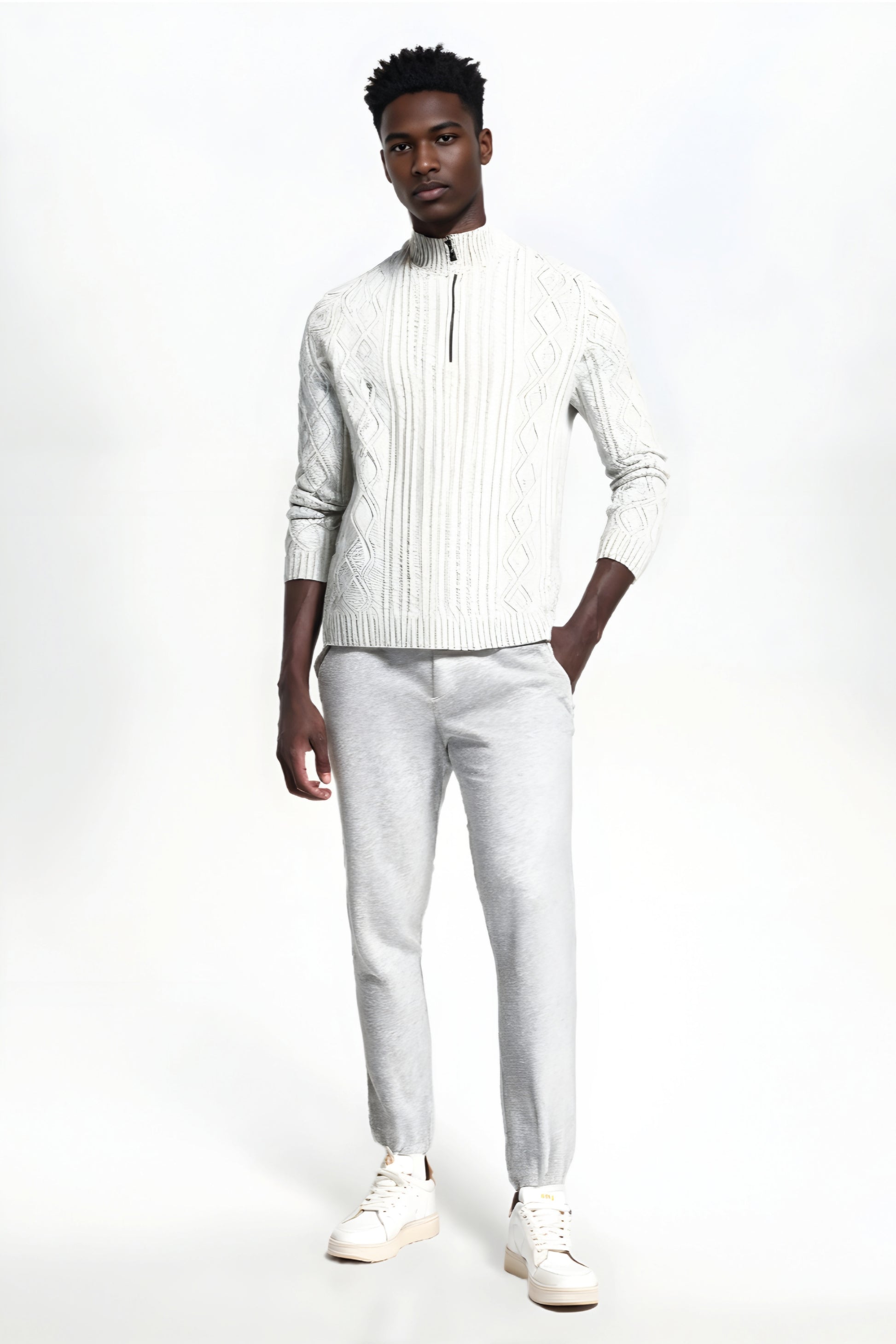 Men's Half-Zip Knit Sweater – Thick & Textured