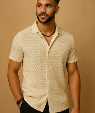 Fashion Solid Color Polo Collar Short Sleeve Mesh Shirt Men's Tops