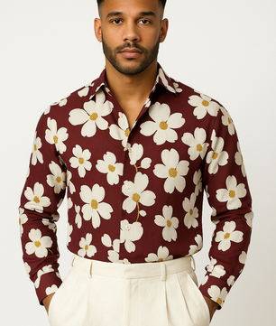 Retro Printed Cotton Long Sleeve Shirt